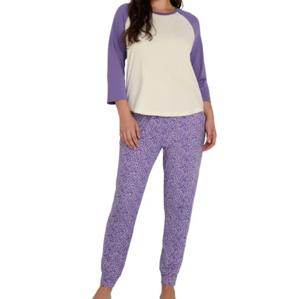 Eddie Bauer PJs 2-piece Set Medium‎ Ultrasoft Pajama Sleep Set Purple/White